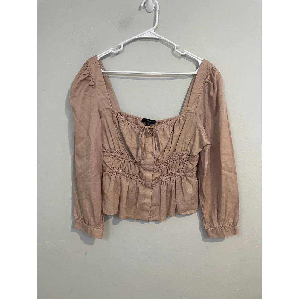 J.Crew Cinched Waist Top in Herringbone Cotton Size 12‎ Peasant Milkmaid Cottage